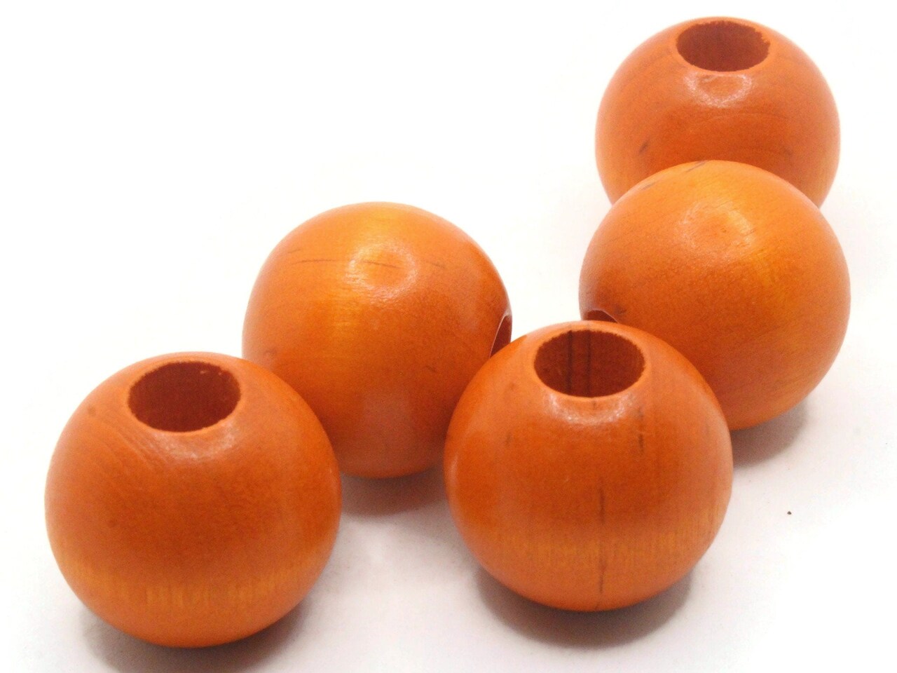 5 25mm Round Orange Vintage Wood Beads - Large Hole Macrame Beads